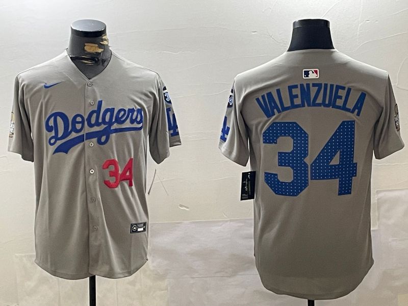 Men Los Angeles Dodgers #34 Valenzuela Grey Game 2024 Nike MLB Jersey style 112016